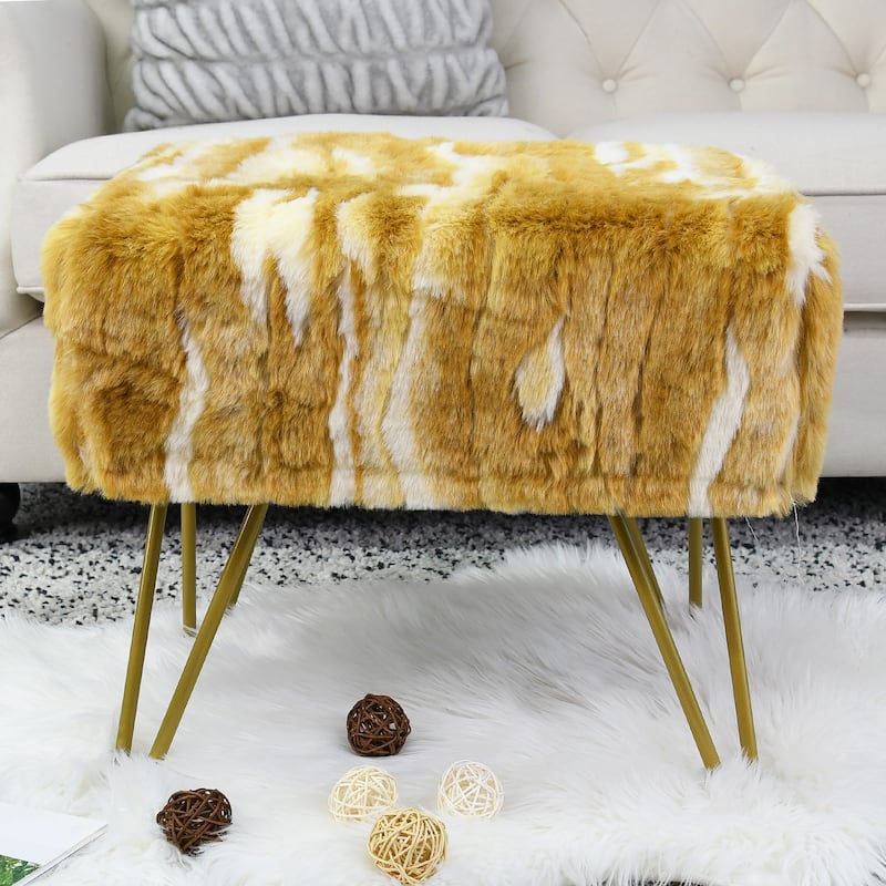 Home Soft Things Soft Fauxfur Ottoman Fuzzy Entryway Bench Seat