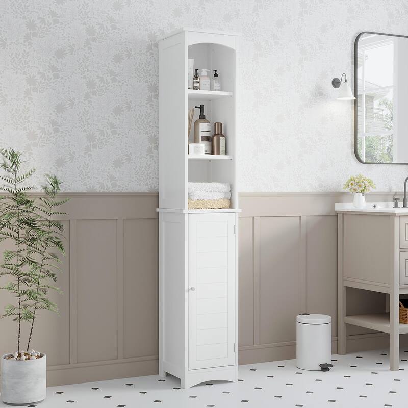 Anmytek Tall Bathroom Storage Cabinet with Reversible Door White Narrow Linen Tower Floor Organizer for Small Spaces