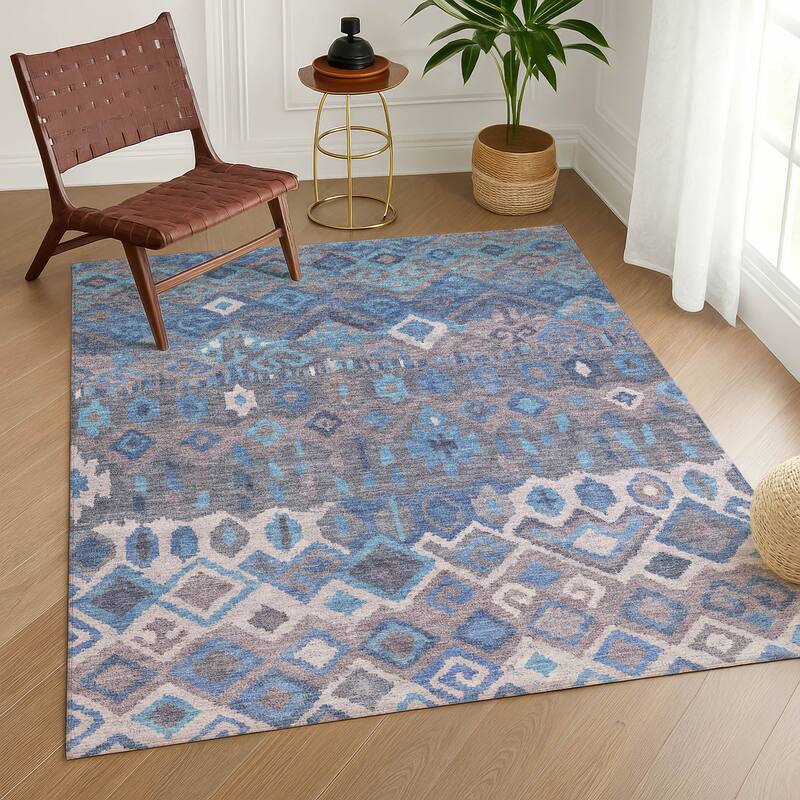 Machine Washable Indoor/ Outdoor Boho Moroccan Chantille Rug