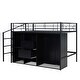 preview thumbnail 7 of 8, Black Metal Loft Bed with Drawers, Storage Staircase, and Wardrobe