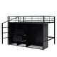 preview thumbnail 7 of 8, Black Metal Loft Bed with Drawers, Storage Staircase and Small Wardrobe for Kids, Boys and Girls, Bedroom