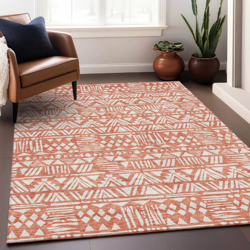 Premium Washable Super Soft Boho Modern Global Mayfield Rug - Coral - 10' x 14'