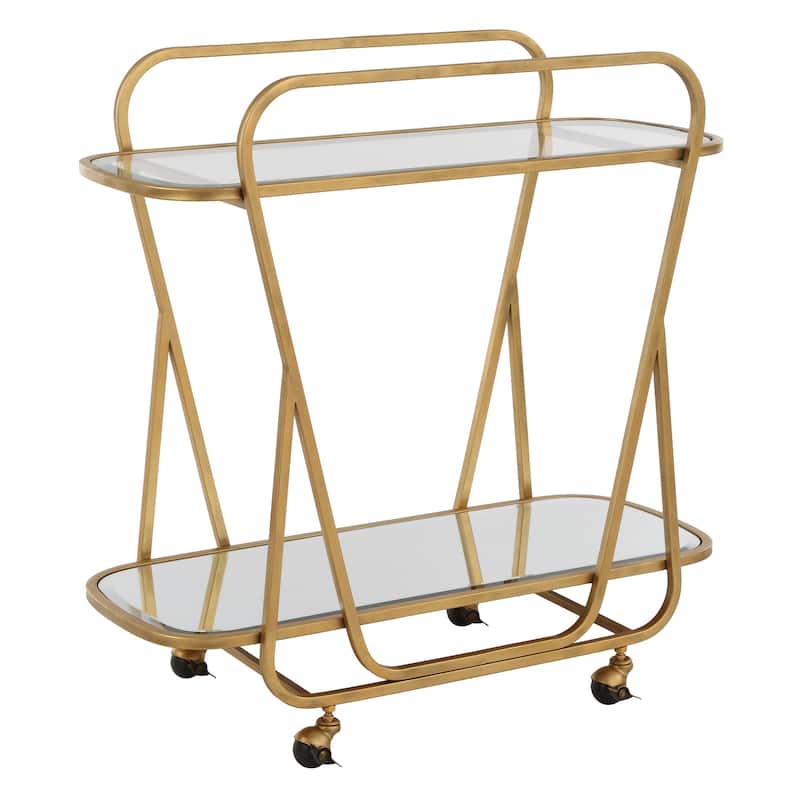 2 Tier Mirrored Top Beveled Serving Cart - 35.75" - Brass