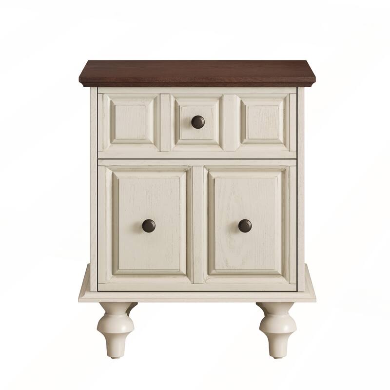 Vintage Nightstand with 2 Drawers and Roman Column Legs for Bedroom and Living Room