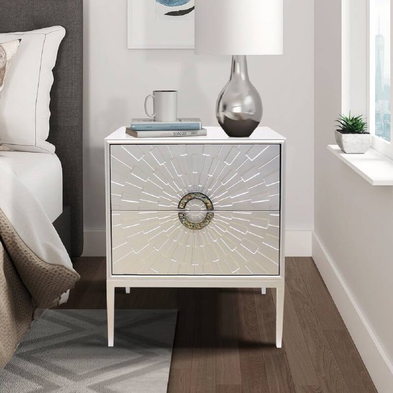 Pasargad Home Pearl Wood Nightstand with Metal Frame