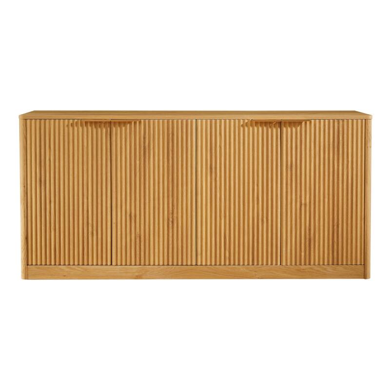 59" Modern Wood Accent Sideboard Cabinet with Shelf, 4-Door Natural Credenza Table with Storage