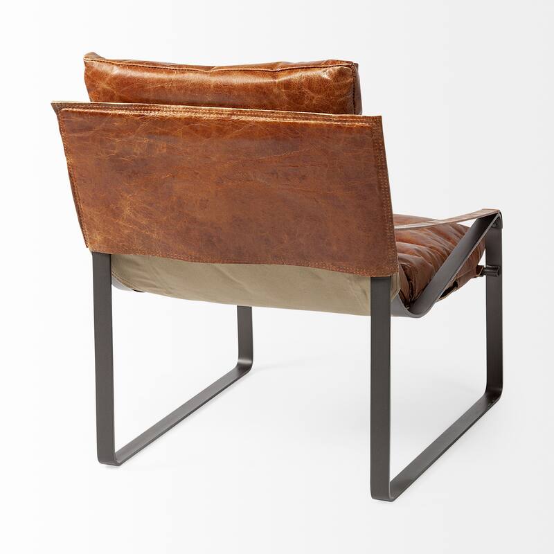 Hornet I Brown Genuine Leather w/Black Iron Frame Accent Chair - 27"W x 35"D x 36"H