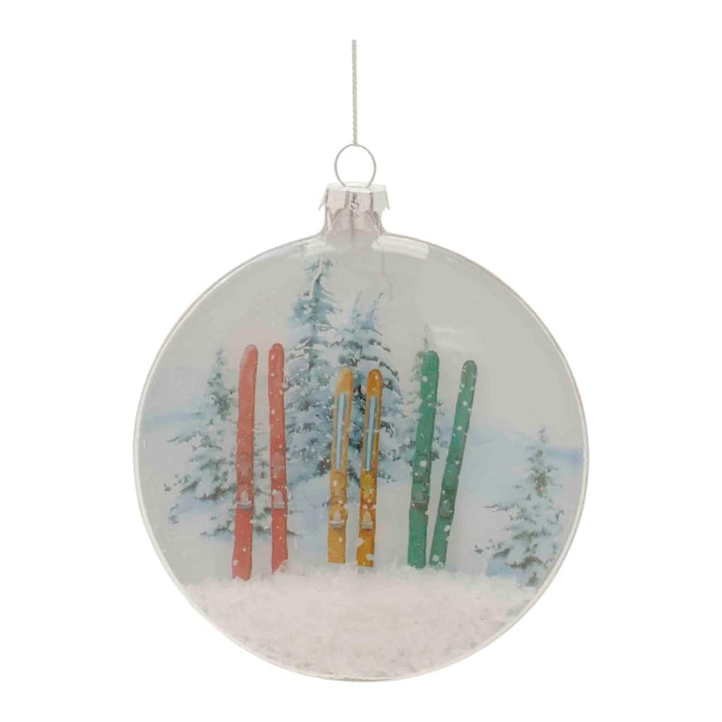 Ski and Snow Glass Christmas Disc Ornaments - 4.5" - 6ct
