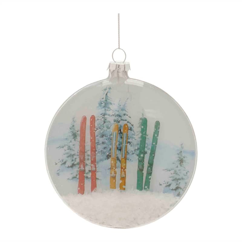 Ski and Snow Glass Christmas Disc Ornaments - 4.5" - 6ct