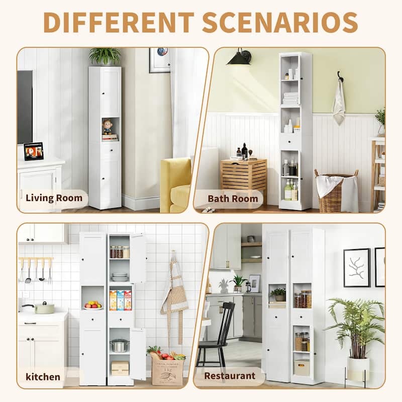 71 Inch Tall Bathroom Storage Cabinet, 5-Tier Narrow Metal Cabinet with 2 Doors & Adjustable Shelves, Freestanding Cabinet