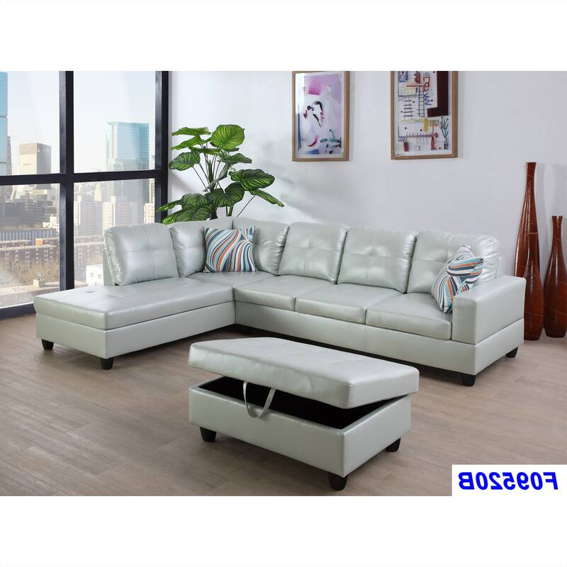 3-Pieces Sectional Sofa Set,Left Facing Silver Green(09520A)