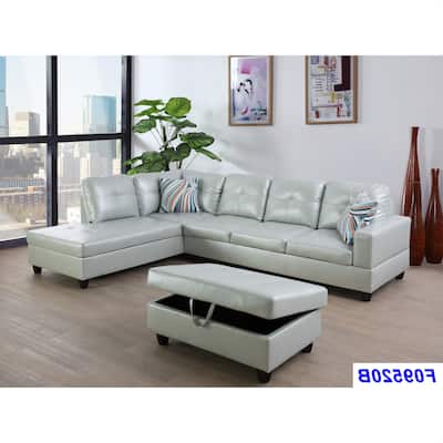 3-Pieces Sectional Sofa Set,Left Facing Silver Green(09520A)