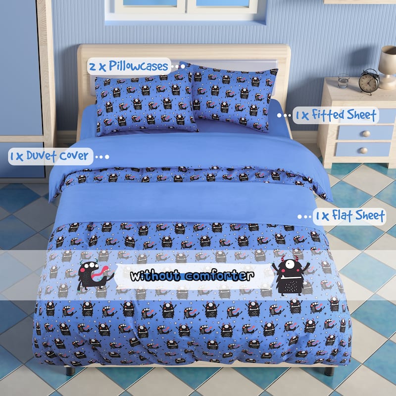 5 Piece Polyester Microfiber Bedding Set Small Black Cartoon Pattern