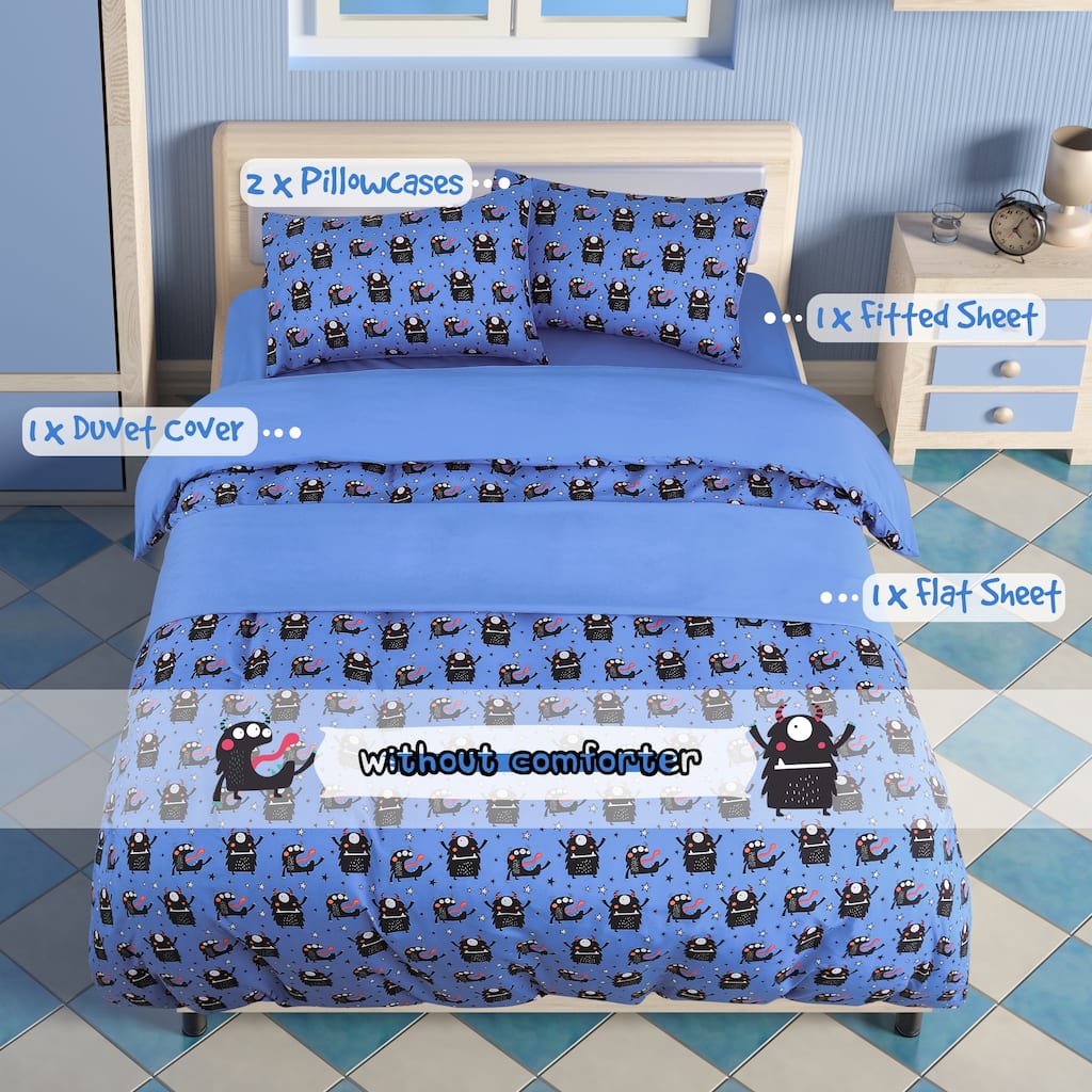 5 Piece Polyester Microfiber Bedding Set Small Black Cartoon Pattern