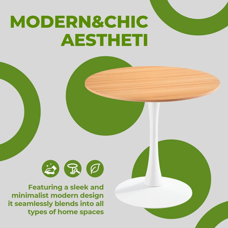 Small Circle Kitchen Table for 2-4 People, Round Dining Table with Metal Pedestal Base, End Table Leisure Coffee Table