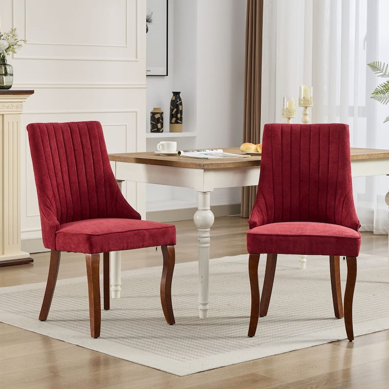 Flocking Linen Upholstered Dining Chairs with Curved Wood Legs, Set of 2 - Black