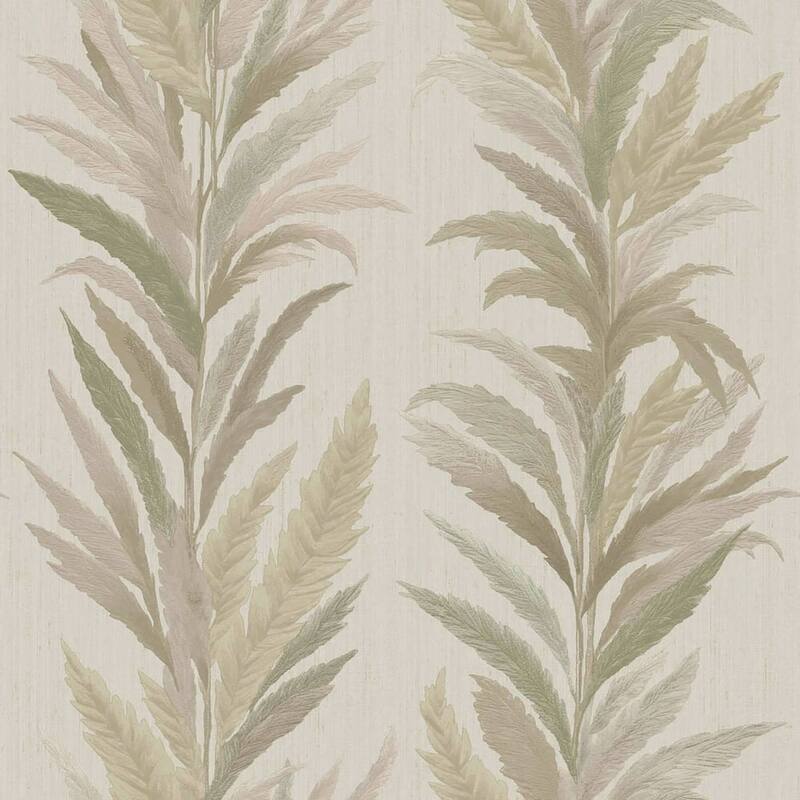 Galerie Wallcoverings Ornamenta Collection Leaf Flourish Shimmer Finish Vinyl on Non-woven Wallpaper Roll - 33-feet long x 21-inches wide - Beige