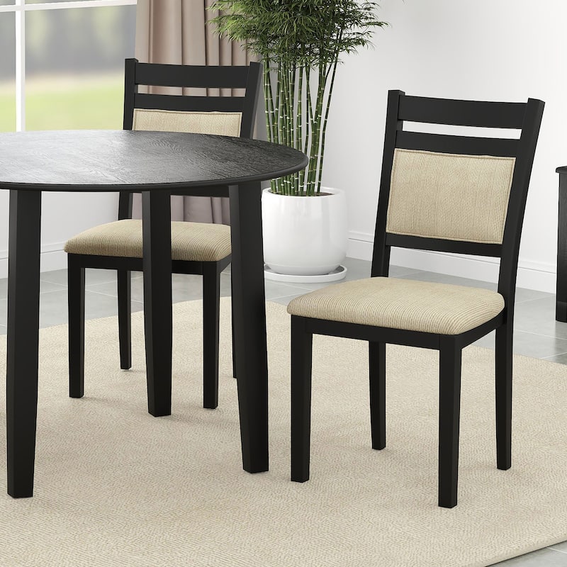 Modern Solid Wood & Fabric Dining Chair, Set of 4 - Black & Beige