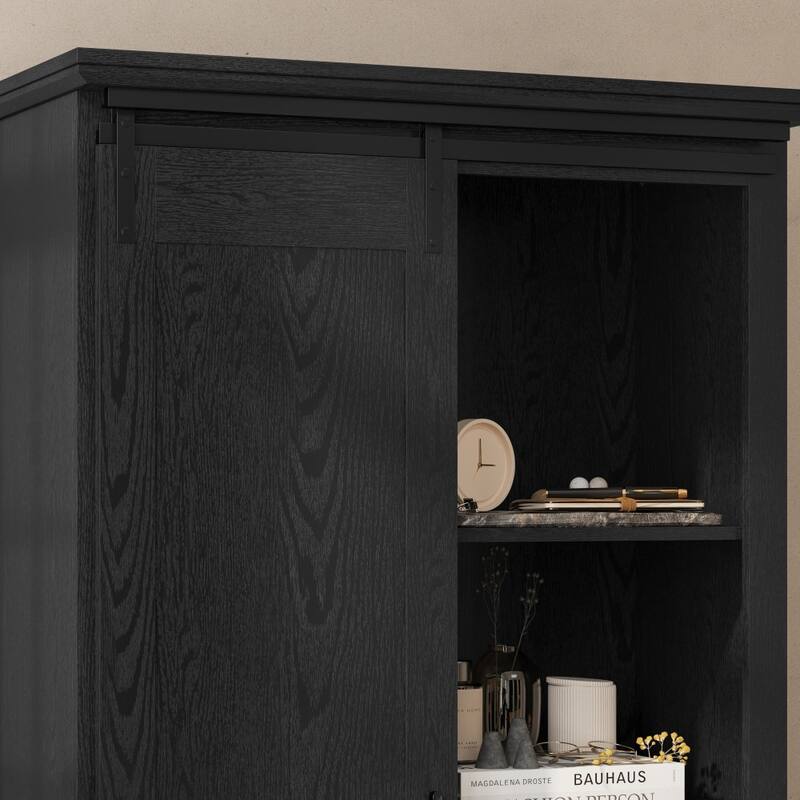 Farmhouse Storage Cabinet with Adjustable Shelves and Sliding Barn Door - 16.75"D x 36.25"W x 68"H