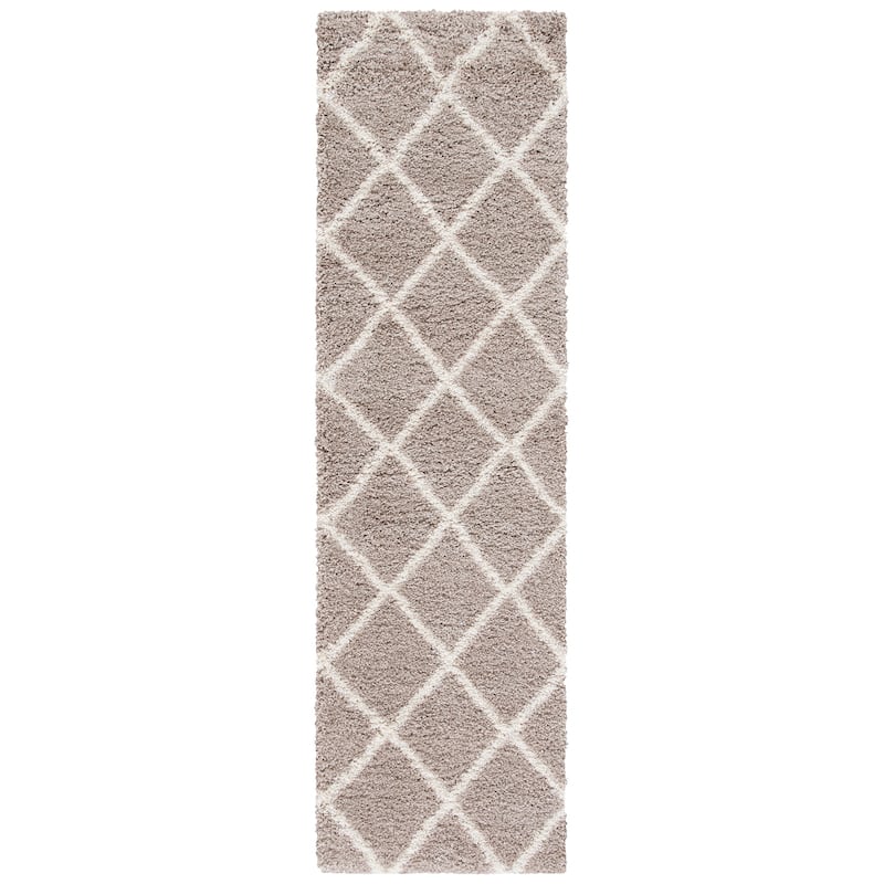 SAFAVIEH Hudson Shag Sherree Trellis 2-inch Thick Rug - 2'3" x 8' Runner - Beige/Ivory