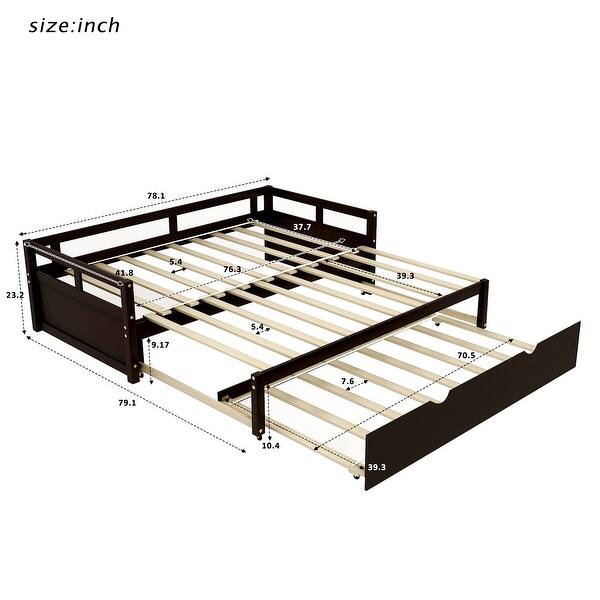 dimension image slide 2 of 3, Extendable Daybed with Trundle, Wooden Platform Sofa Bed, Twin to King Size Extend Bed Furniture for Bedroom Living Room