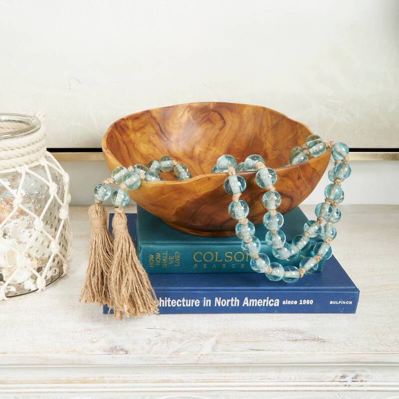 Glass Handmade Round Long Beaded Garland with Tassel with Knotted Brown Jute