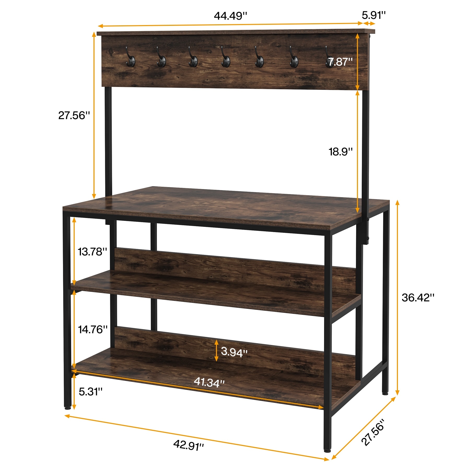 Kitchen Island Table with Storage Shelf and Hooks for Kithcen