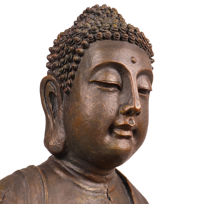 Alpine Corporation GEM122 33" Bronze Outdoor Meditating Buddha Water Fountain with LED Lights