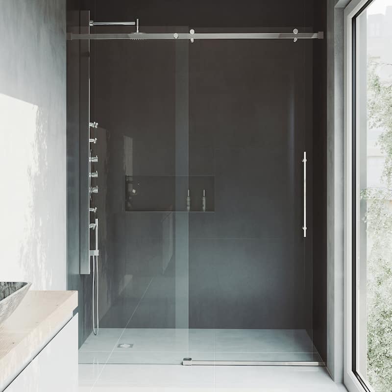 Vigo Luca 78-3/4" High x 60" Wide Sliding Frameless Shower Door - Stainless Steel