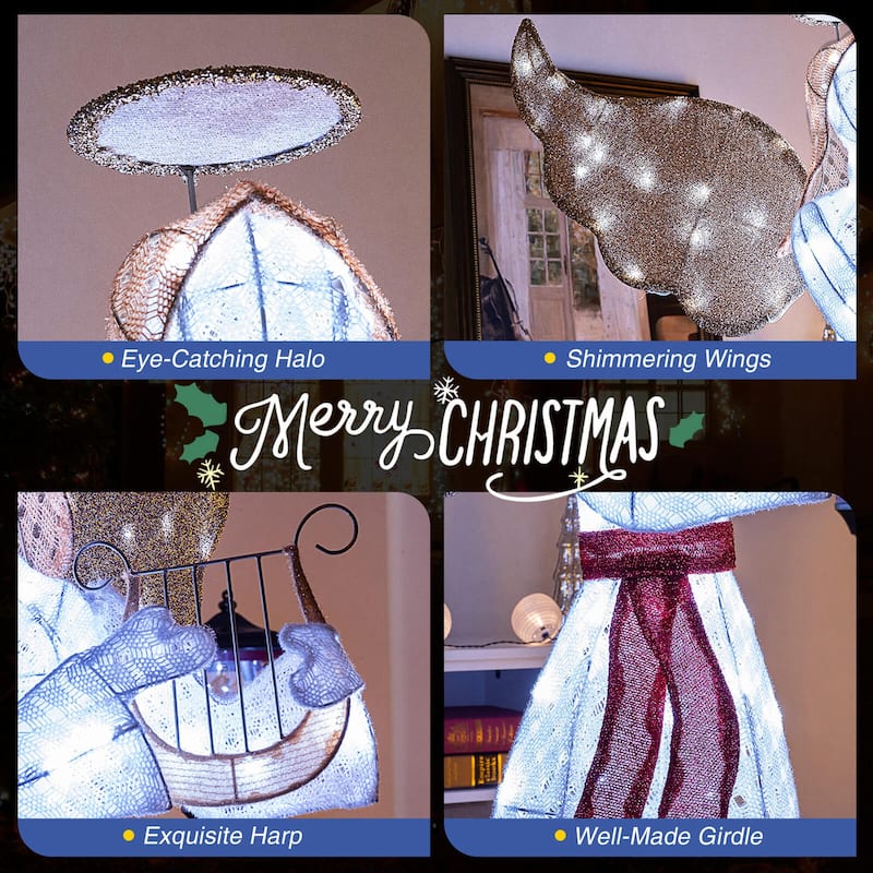 Costway 5 FT Lighted Angel with Harp LED Lights Halo Zip Ties & Ground - See Details