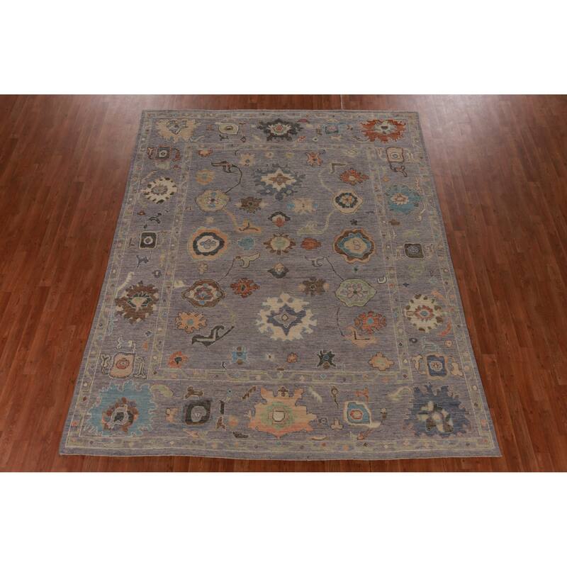 Hand Knotted Oriental 100% Wool Carpet Transitional All-Over Greys & Charcoal Oushak Area Rug - 10' 0'' X 8' 0''
