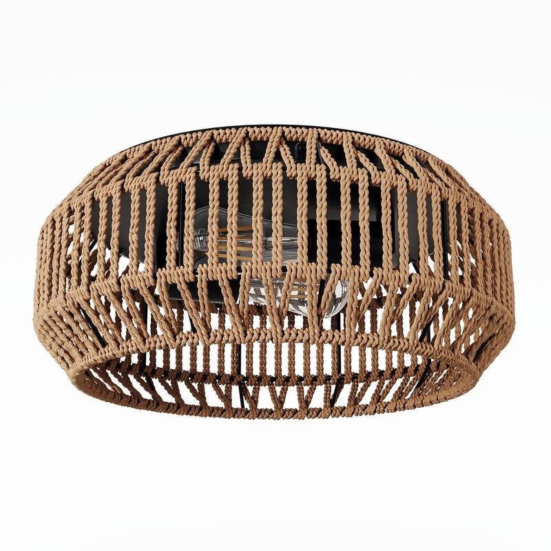 Farmhouse Brown 2-Light Hand-Woven Paper Rope Flush Mount Ceiling Light Fixture