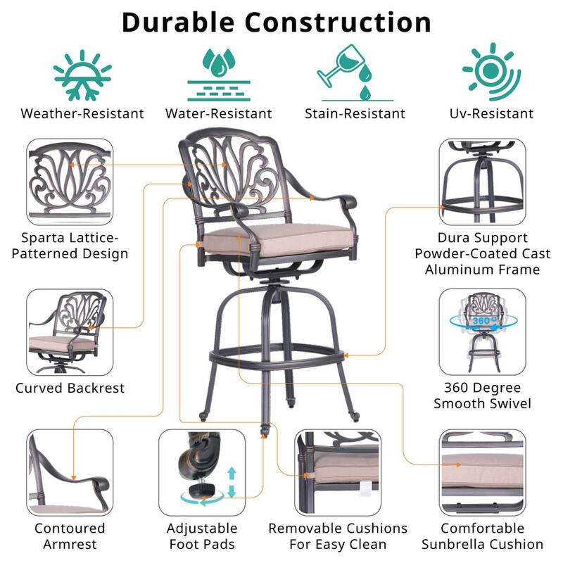 Saybrook Aluminum Swivel Bar Stool with Cushion (Set of 2)