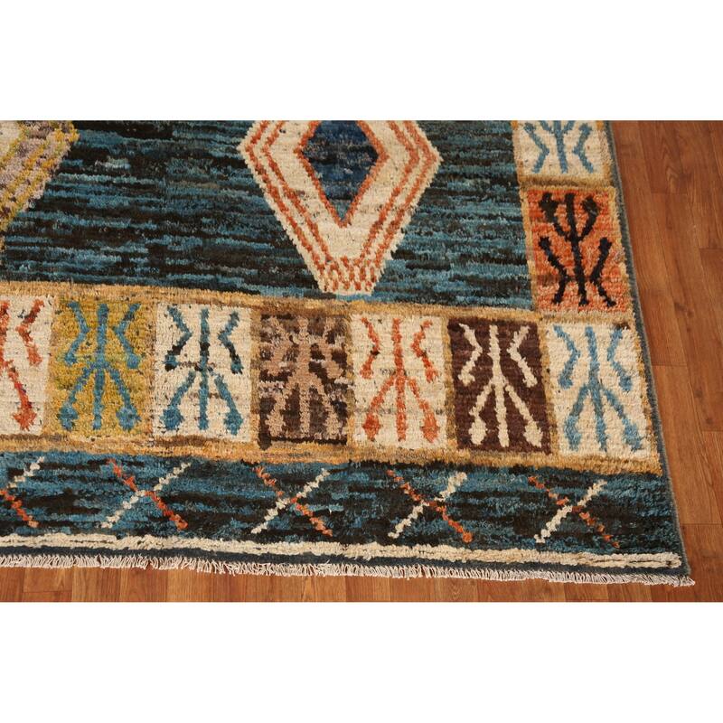 Blue Moroccan Oriental Area Rug Handmade Wool Carpet - 6'8" x 9'7"