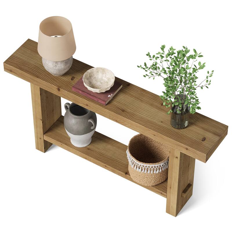 63'' Solid Wood Console Table with Shelf, 2-Tier Narrow Entryway Table