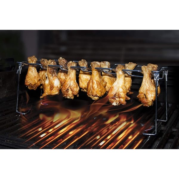 Guajave Stainless Steel Chicken Wing Leg Rack Grill Holder with Drip Pan for Cooking BBQ