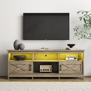 Moasis 70"/59" Farmhouse TV Stand for 80"/65" TV with Outlet and Lights