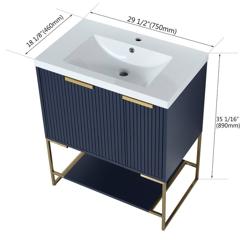 30-Inch Freestanding Bathroom Vanity with Resin Sink, Plywood Construction, Metal Feet & Shelf - Durable and Stylish Design