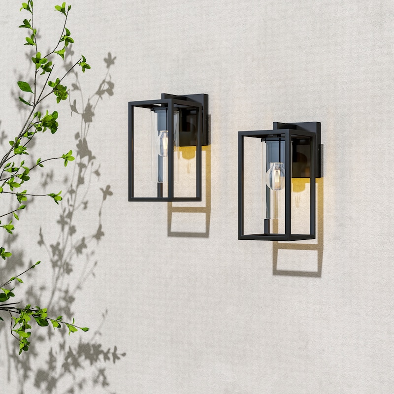 2 Pack Metal 1-Light Clear Glass Outdoor Wall Sconce Light