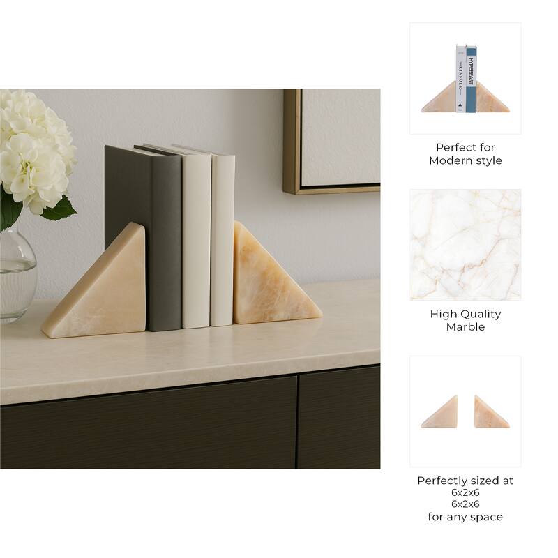 Decorative Onyx Triangular Bookends - Set of 2 , 12", Orange & Ivory - 12.0"