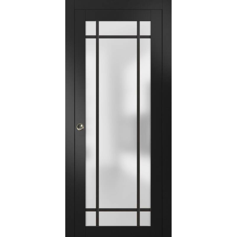 French Pocket Door 18 x 80 Planum 2112 Matte Black Kit Trims Rail - Black - 42" x 80"