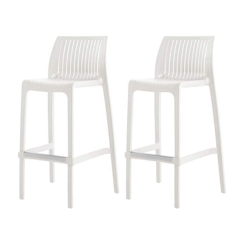 HomeRoots Set of Four 30" White Heavy Duty Plastic Low Back Outdoor Bar Height Chairs