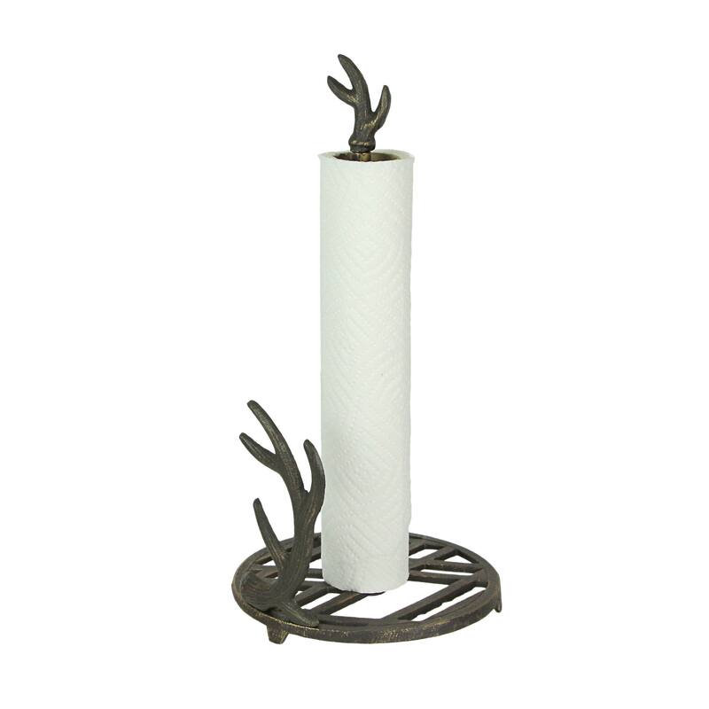 Zeckos Cast Iron Deer Antler Countertop Paper Towel Holder - 14 X 7 X 7 inches