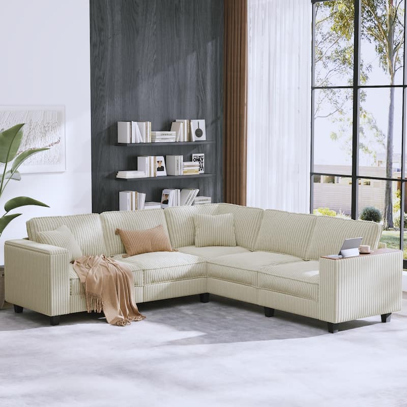 Christopher Knight Home - Jackson Oversized L-Shaped Corduroy Corner Couch with Armrest Storage