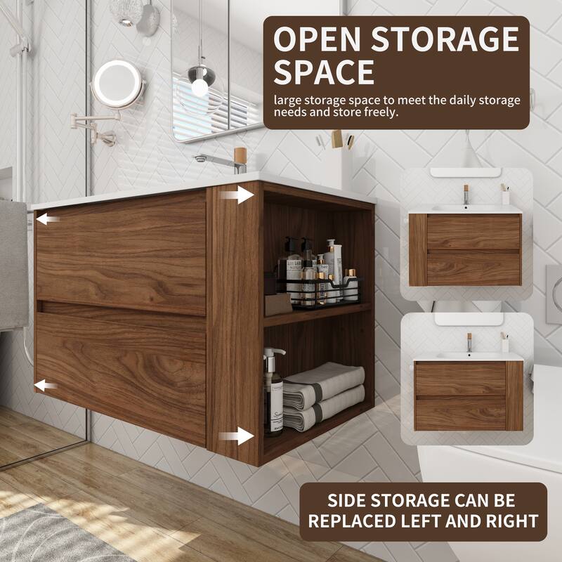 Bathroom Vanity With Sink In 30/36 Inch, Floating Bathroom Vanity With Soft Close Drawers and adjustable shelves