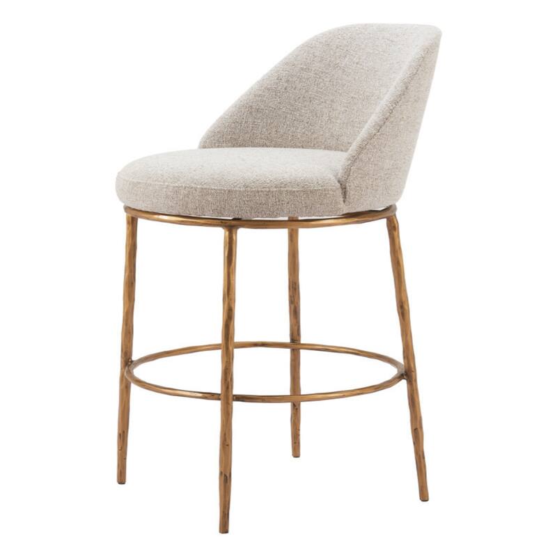 32 Inch Beige Gold Swivel Bar Chair with Steel Frame and Footrest - 21.9”x 19.1” x 42.5”