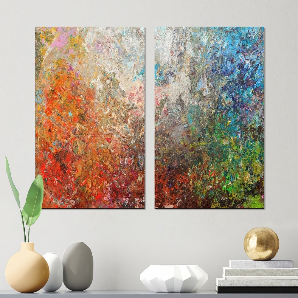 Designart "Board Stained Abstract Art" Abstract Canvas Wall Art Print 2 Piece Set