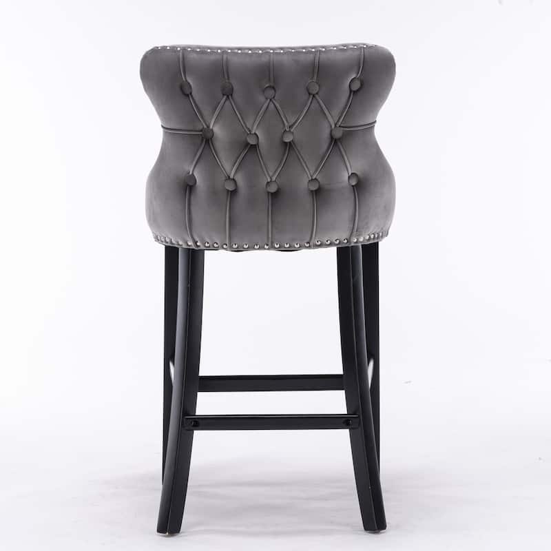 Wing-Back Barstools with Button Tufted Decoration and Wooden Legs, Leisure Style Bar Chairs,Bar stools, Set of 2