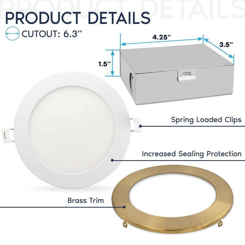 Luxrite 6 Inch Ultra Thin LED Recessed Light JBox, 12W, 5CCT, Dimmable