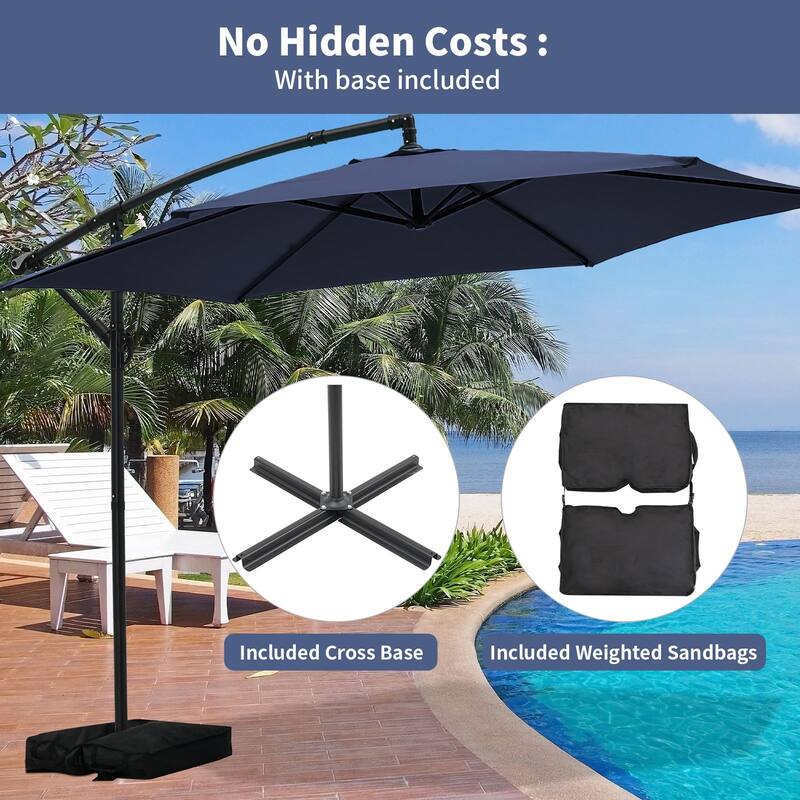 Autlaycil 10ft Offset Hanging Market Patio Umbrella with Base